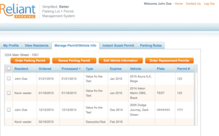 screenshot of Reliant Parking